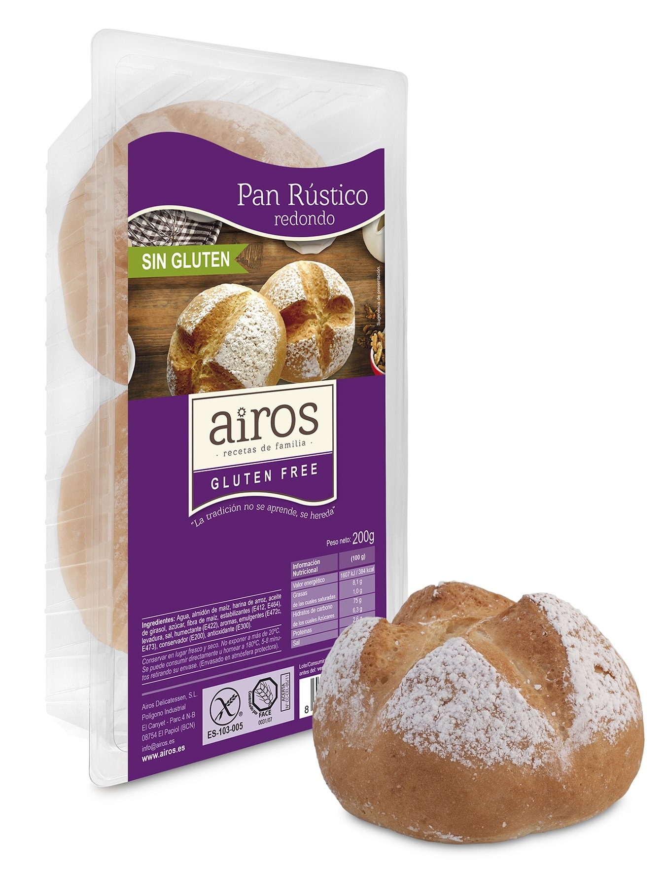 Airos Pan Redondo Rústico Sin Gluten 200g