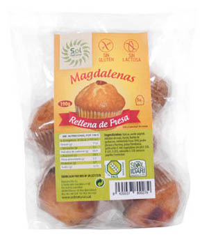 Sol Natural Magdalenas de fresa sin gluten. Bolsa de 5 unidades